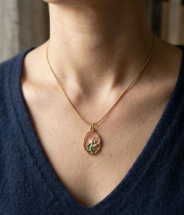 Gold_Plated_Pink_Rose_Enamel_Pendant_Necklace