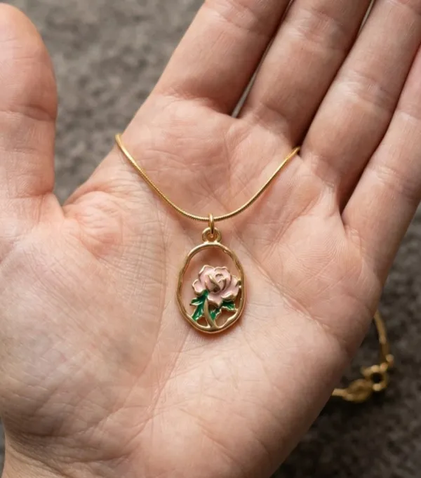 Gold_Plated_Pink_Rose_Enamel_Pendant_Necklace