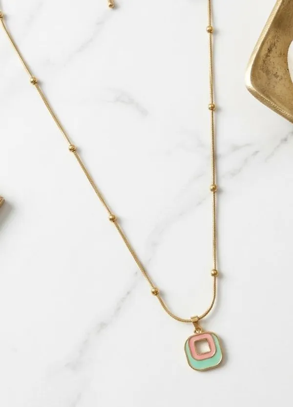 Gold_Plated_Geometric_Pendant_Necklace_With_Green_And_Pink_Enamel
