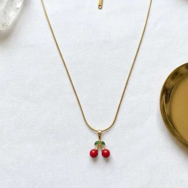Gold_And_Red_Alloy_Metal_Enamel_Cherry_Charm_Pendant_Necklace_For_Women