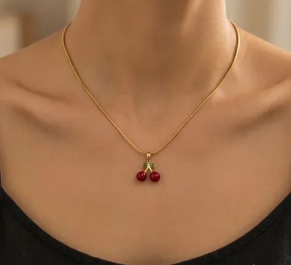 Gold_And_Red_Alloy_Metal_Enamel_Cherry_Charm_Pendant_Necklace_For_Women