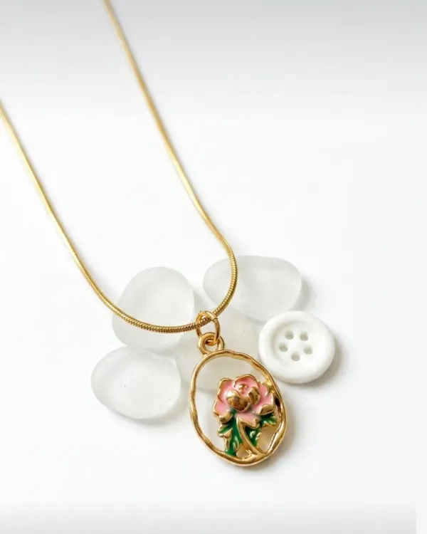Gold_Plated_Pink_Rose_Enamel_Pendant_Necklace