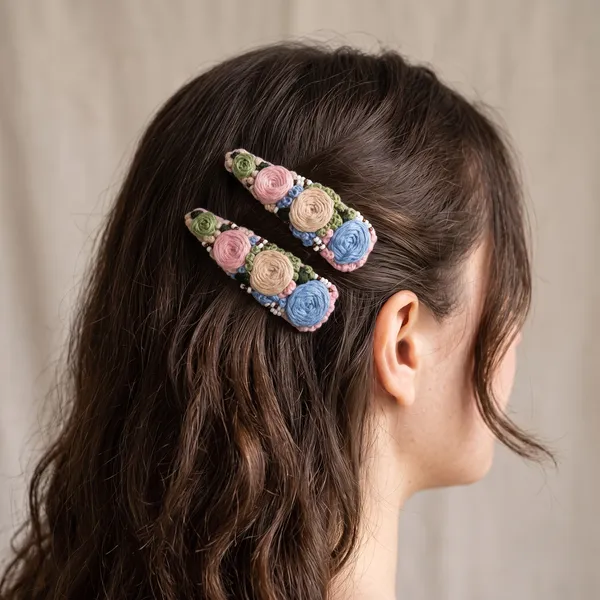 Multicolour_Cotton_Thread_Floral_Embroidered_Snap_Hair_Clip_For_Women