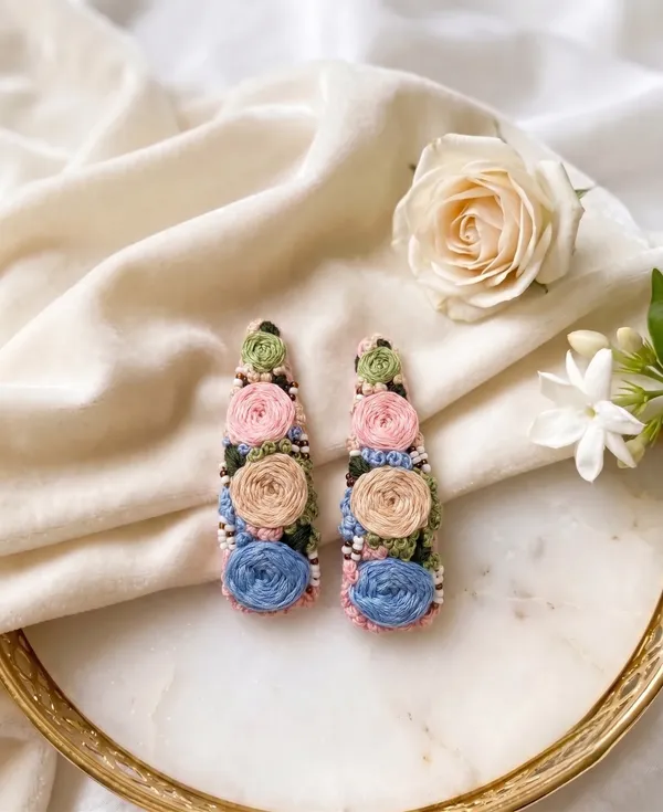 Multicolour_Cotton_Thread_Floral_Embroidered_Snap_Hair_Clip_For_Women
