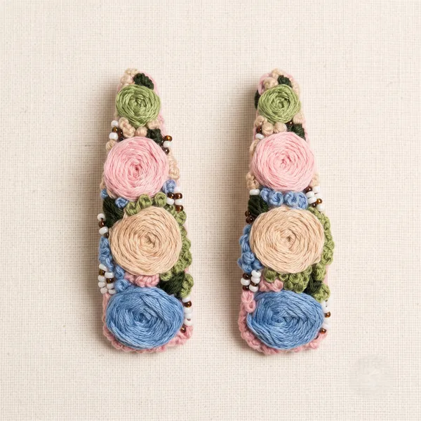 Multicolour_Cotton_Thread_Floral_Embroidered_Snap_Hair_Clip_For_Women
