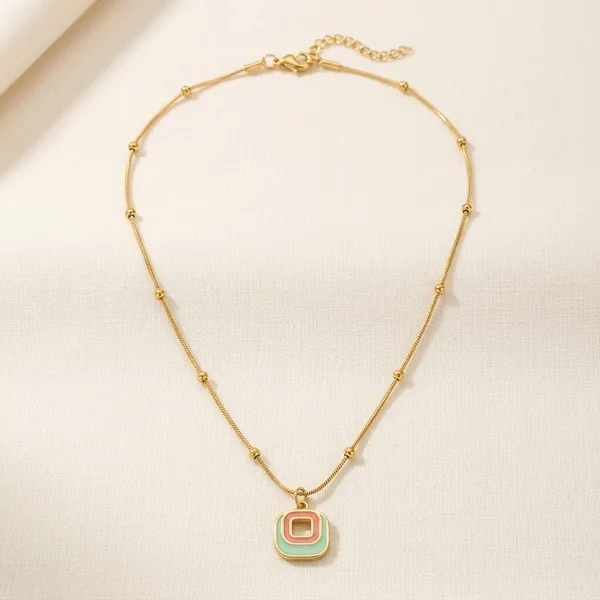 Gold_Plated_Geometric_Pendant_Necklace_With_Green_And_Pink_Enamel