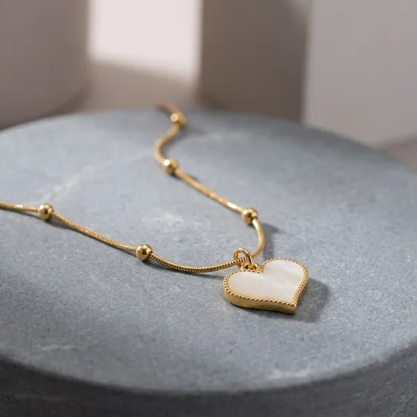 Gold_Plated_White_Heart_Pendant_Necklace_With_Beaded_Chain