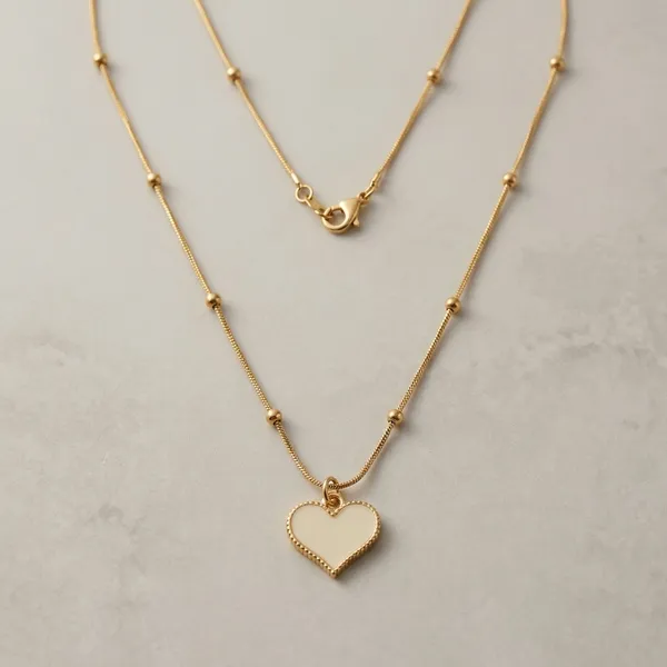 Gold_Plated_White_Heart_Pendant_Necklace_With_Beaded_Chain