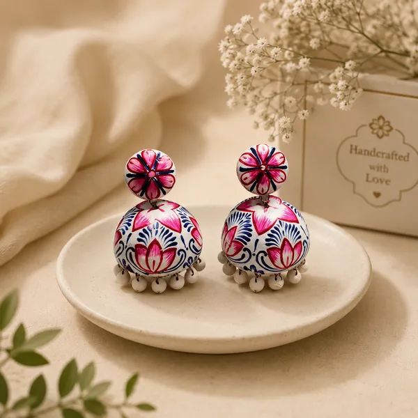Multicolour_Terracotta_Handpainted_Floral_Jhumka_Earrings_For_Women