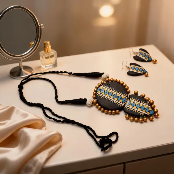 Black_Blue_Terracotta_Handpainted_Tribal_Necklace_Set_With_Earrings_For_Women