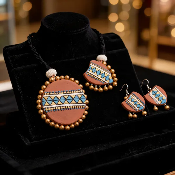 Black_Blue_Terracotta_Handpainted_Tribal_Necklace_Set_With_Earrings_For_Women