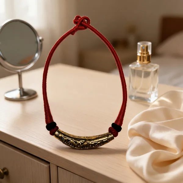 Red_Golden_Brass_Dokra_Hasli_Thread_Pendant_Necklace_For_Women