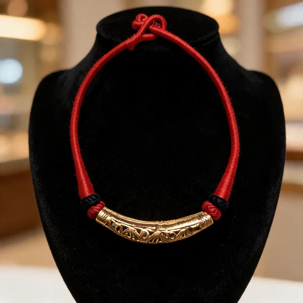 Red_Golden_Brass_Dokra_Hasli_Thread_Pendant_Necklace_For_Women