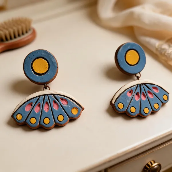 Blue_Terracotta_Handpainted_Fan_Drop_Earrings_For_Women