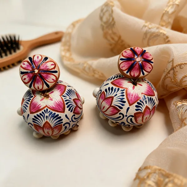 Multicolour_Terracotta_Handpainted_Floral_Jhumka_Earrings_For_Women