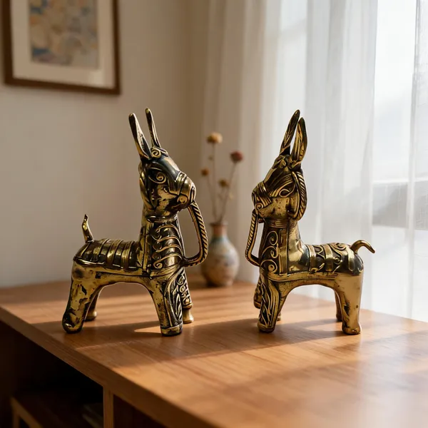 Brass_Dokra_Handcrafted_Horse_Figurines_Set_Of_2
