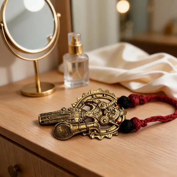 Golden_Brass_Dokra_Handmade_Saraswati_Pendant_Necklace_For_Women