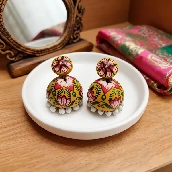 Multicolour_Terracotta_Hand_Painted_Floral_Jhumka_Earrings_For_Women