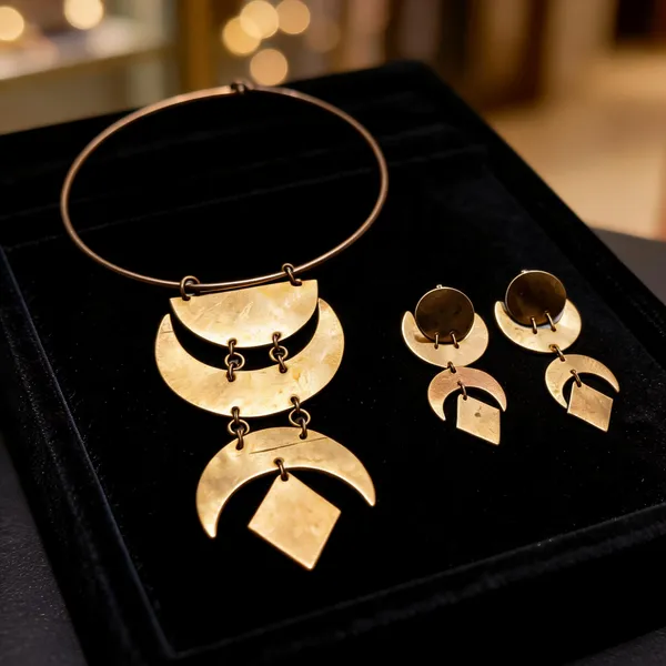 Golden_Brass_Dokra_Geometric_Hasli_Choker_Necklace_Earrings_Set