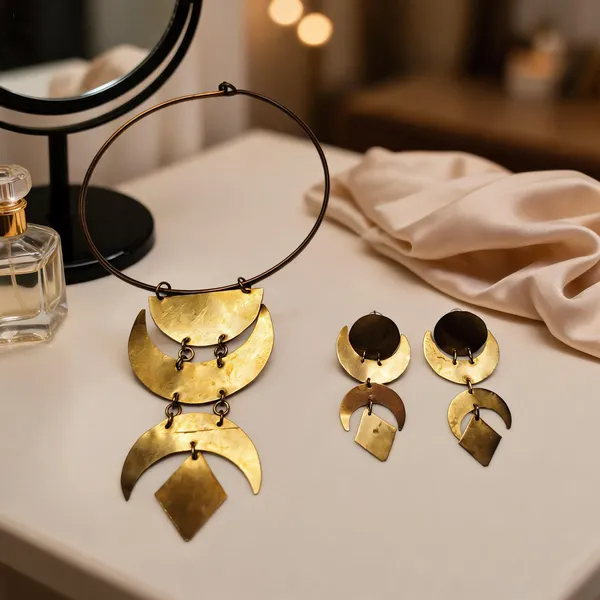Golden_Brass_Dokra_Geometric_Hasli_Choker_Necklace_Earrings_Set