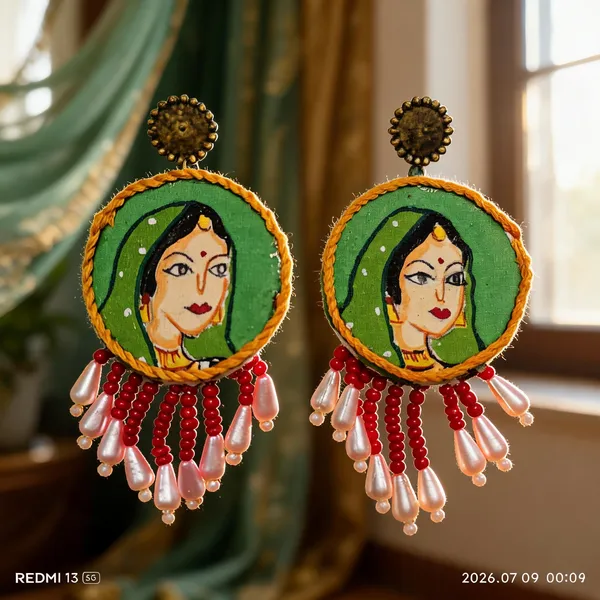Multicolour_Fabric_Hand_Painted_Bohemian_Beaded_Drop_Earrings_For_Women