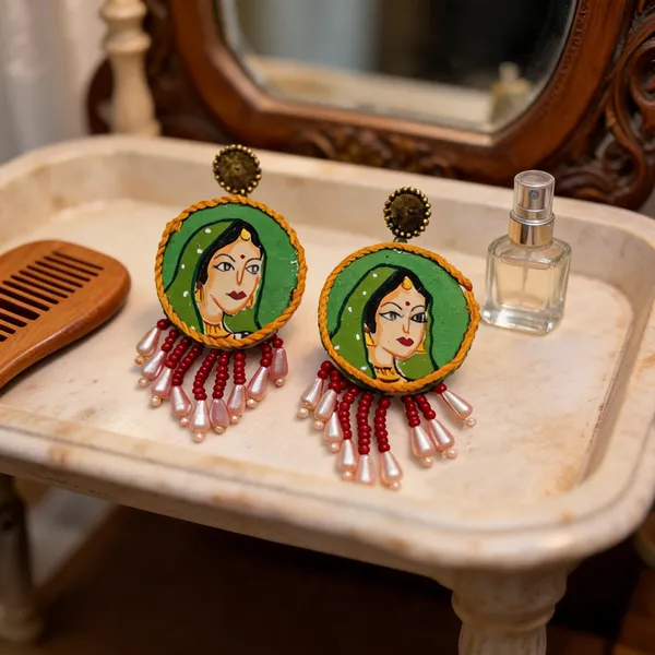 Multicolour_Fabric_Hand_Painted_Bohemian_Beaded_Drop_Earrings_For_Women