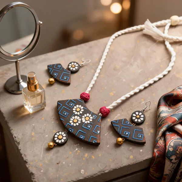 Blue_White_Terracotta_Handpainted_Floral_Necklace_Set_For_Women