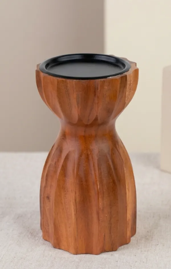 Wooden_Carved_Pedestal_Candle_Stand_With_Black_Metal_Top