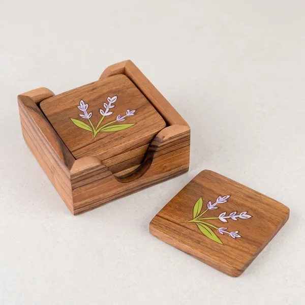 Handcrafted_Wooden_Coaster_Set_With_Lavender_Design_And_Holder