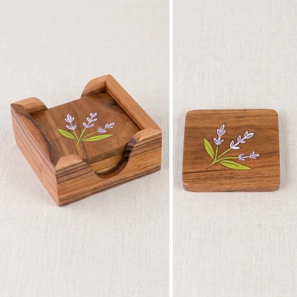 Handcrafted_Wooden_Coaster_Set_With_Lavender_Design_And_Holder