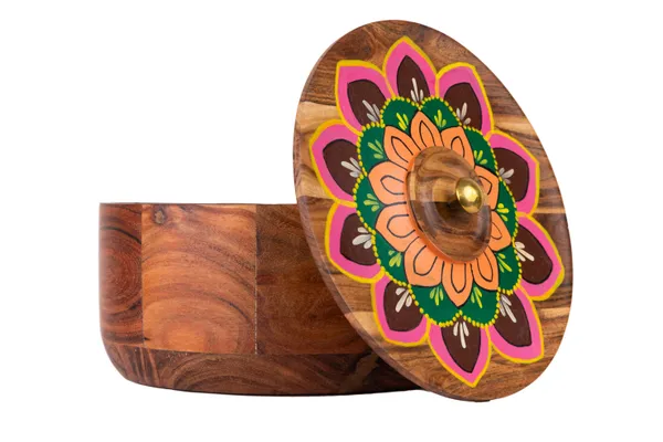 Wooden_Floral_Hand-Painted_Round_Roti_Box_With_Lid