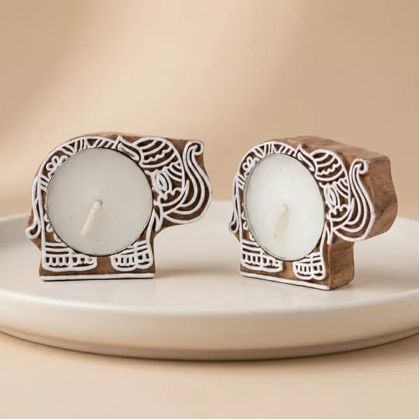 Wooden_Elephant_Printed_Tealight_Candle_Stand_-_Pack_Of_2