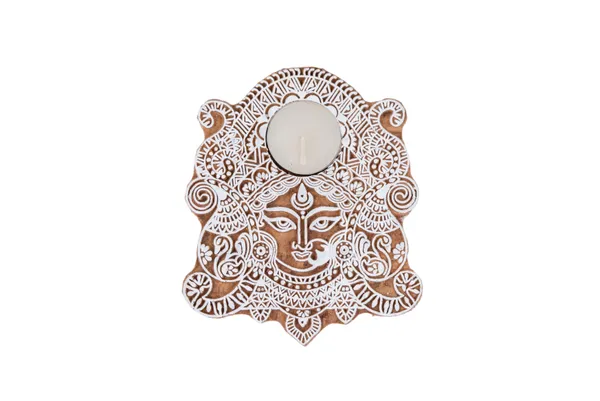 Wooden_Hand-Carved_Durga_Face_Tealight_Candle_Stand
