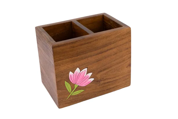 Wooden_Lotus_Design_Two_Compartment_Spoon_And_Cutlery_Holder