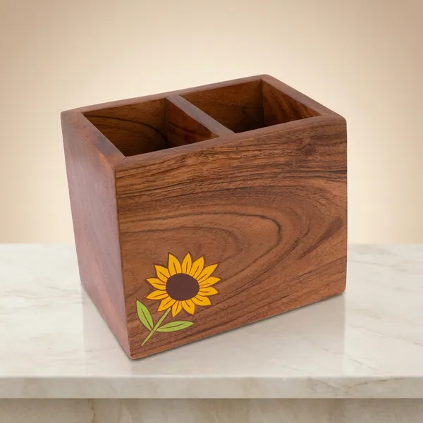 Wooden_Sunflower_Design_Dual_Compartment_Spoon_And_Cutlery_Holder