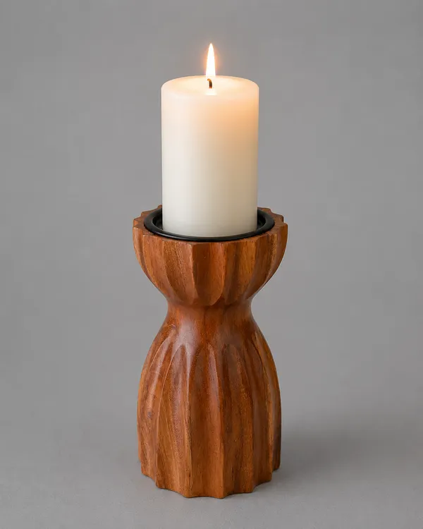 Wooden_Carved_Pedestal_Candle_Stand_With_Black_Metal_Top