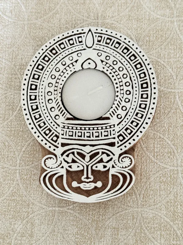Kathakali_Face_Style_-_Wooden_Block_Print_Tea_Light_Candle_Holder