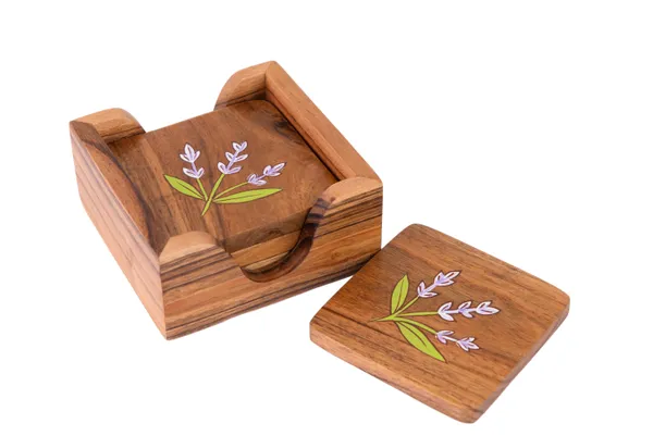 Handcrafted_Wooden_Coaster_Set_With_Lavender_Design_And_Holder