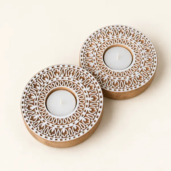 Shwet_Mandala_–_Wooden_Tealight_Holder_Set
