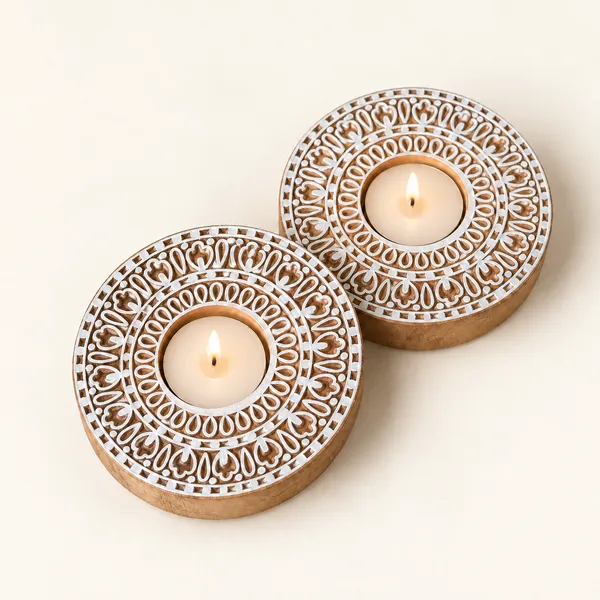 Shwet_Mandala_–_Wooden_Tealight_Holder_Set