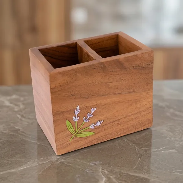 Wooden_Tulip_Design_Two_Compartment_Spoon_And_Cutlery_Holder
