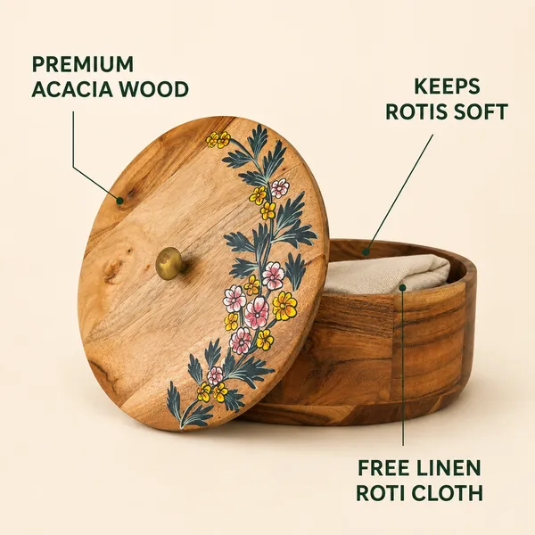 Wooden_Handpainted_Floral_Design_Round_Roti_Box_Box