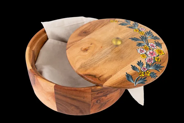 Wooden_Handpainted_Floral_Design_Round_Roti_Box_Box