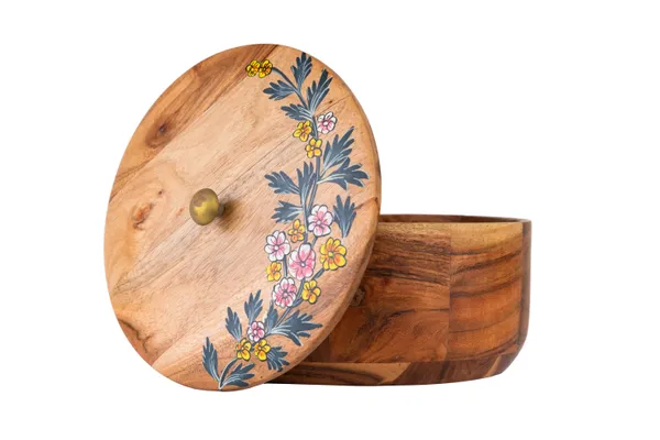 Wooden_Handpainted_Floral_Design_Round_Roti_Box_Box