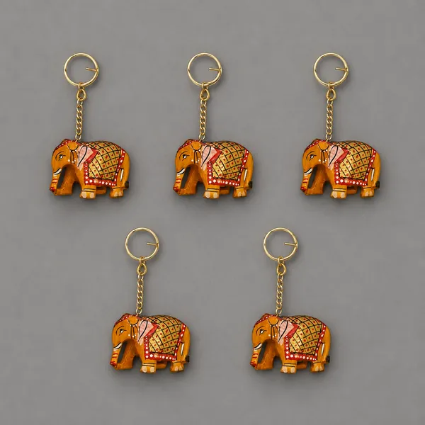 Wooden_Elephant_Carved_And_Painted_Key_Chains_Set_Of_5_Pc