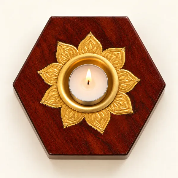 Wooden_&_Brass_Lotus_Tealight_Holder