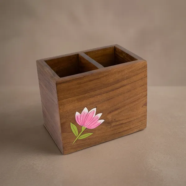 Wooden_Lotus_Design_Two_Compartment_Spoon_And_Cutlery_Holder