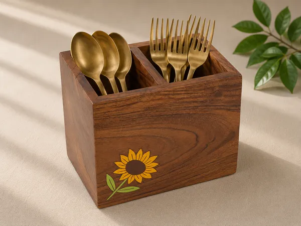 Wooden_Sunflower_Design_Dual_Compartment_Spoon_And_Cutlery_Holder