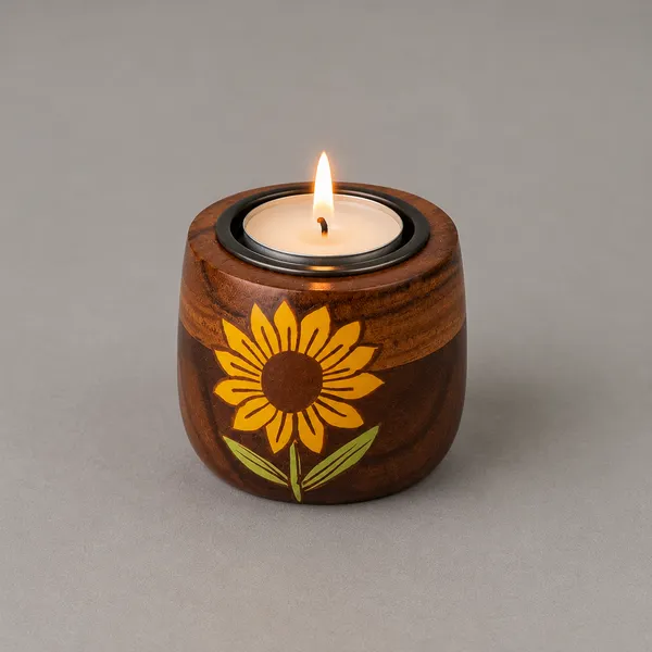 Handcrafted_Wooden_Sunflower_Painted_Candle_Holder