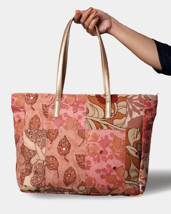 Dusty_Rose_Patchwork_Tote_Bag_With_Gold_Handles